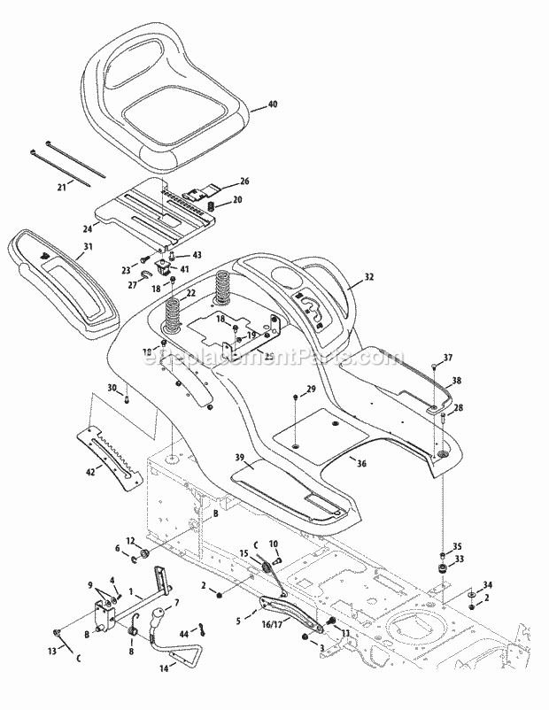Seat, Fender And Lift Diagram and Parts List for LTX1040 (13AX90AS056, 13WX90AS009, 13WX90AS010, 13WX90) (2014) Cub Cadet Lawn Tractor